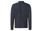 Donkerblauwe longsleeve polo met geribbelde textuur.