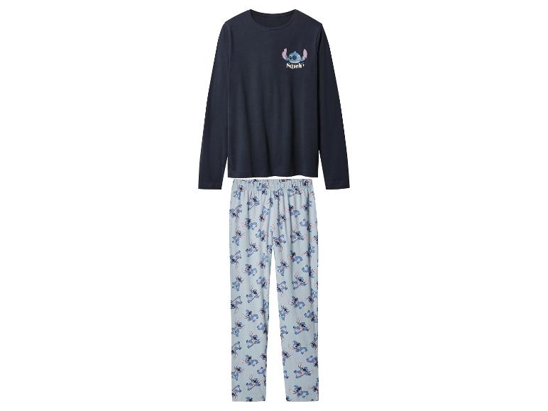 Stitch pyjama voor heren met een marineblauw shirt met lange mouwen en bedrukte broek.