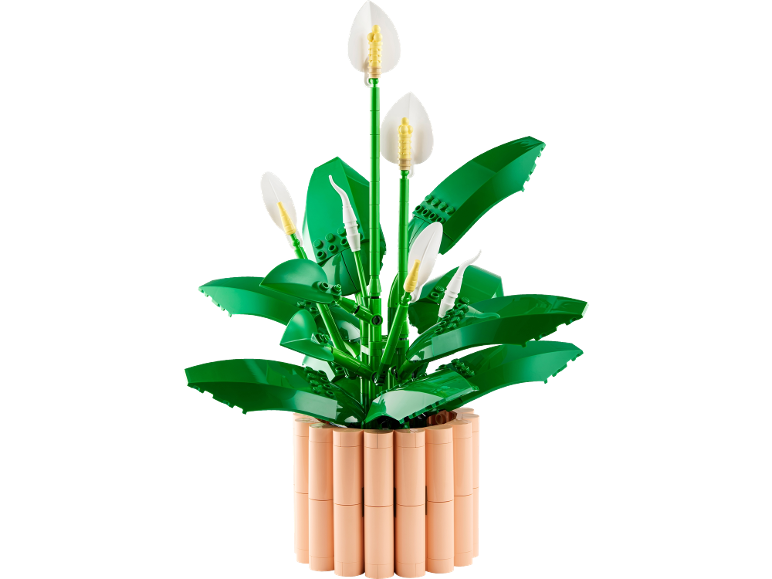 Speelgoed lepelplant gemaakt van bouwstenen in een bloempot.