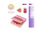 Speelgoedvoedsel en accessoires voor poppen: pizza, 'Sparkle Pop' frisdrank, popcorn en paarse kam.