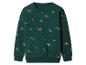 Donkergroene sweater met print van rode auto's en kerstbomen