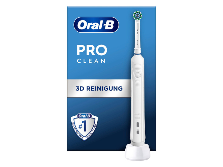 Een Oral-B Pro Clean elektrische tandenborstel met oplaadstation.
