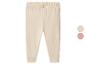 Beige baby legging met elastische tailleband, met roze kleuroptie.