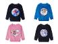 Vier kindersweaters met afbeeldingen van Spiderman, Paw Patrol, Elsa en een andere Paw Patrol-afbeelding.