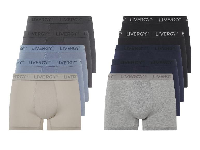 Zes paar boxershorts van Livergy in verschillende kleuren.