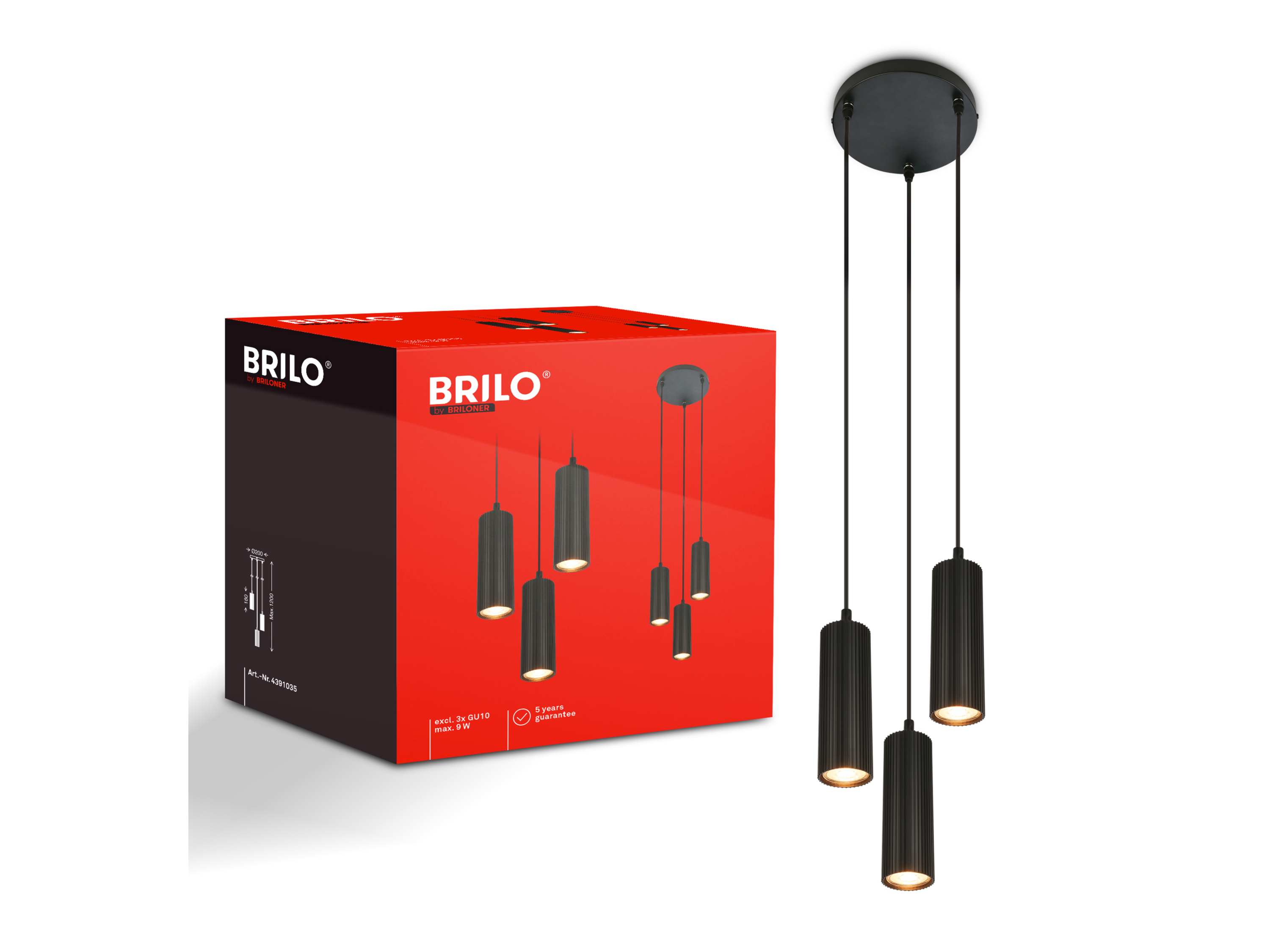 BRILONER LED-hanglamp (Rond met 3 delen, Zwart)