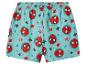 Lichtblauwe kinderpyjamashorts met superheldengezichten en spinnenprints.
