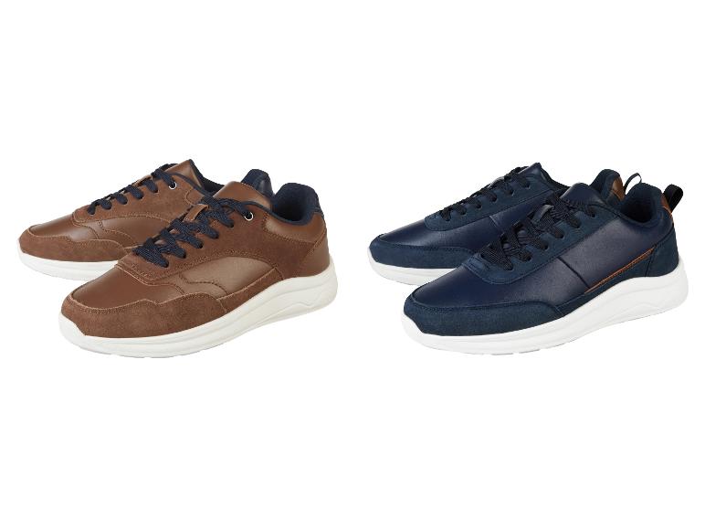 Twee paar modieuze sneakers: bruin en donkerblauw.