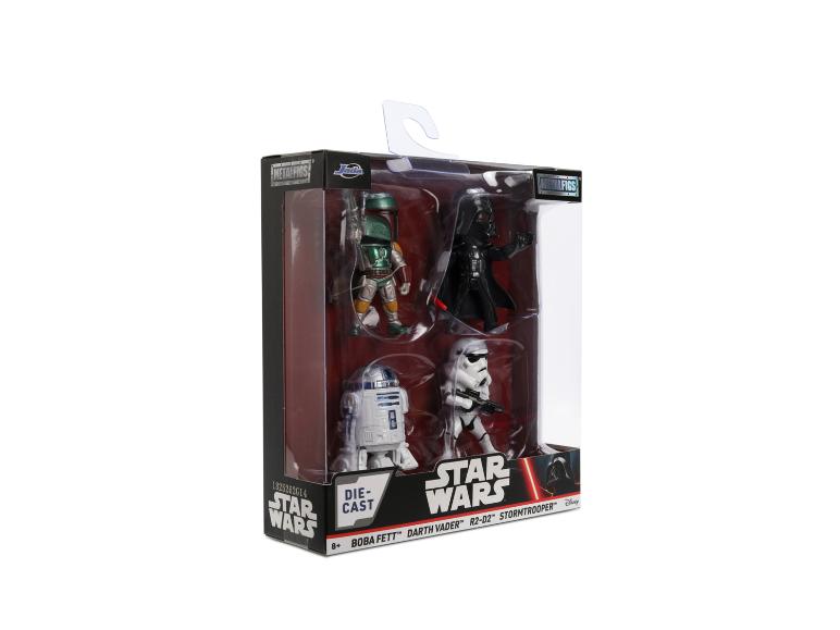 Star Wars die-cast figurenset met Boba Fett, Darth Vader, R2-D2 en Stormtrooper.