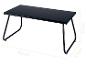 Zwarte rechthoekige tafel met metalen poten, afmetingen 85x51x37 cm.