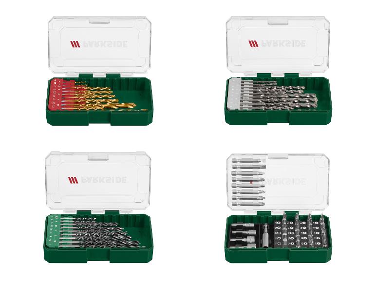 Parkside boor- en bitsset: metaalboren, houten boren, schroevendraaierbits.