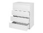 Een witte commode met vier laden, waarvan er één open is.