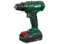 Groene accuboormachine met een 2.0Ah accu en 20V vermogen.