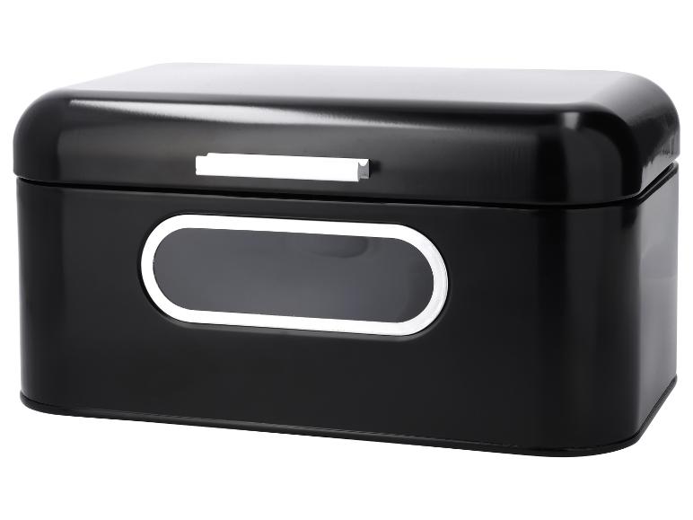 Glanzend zwarte broodtrommel met zilveren handvat en venster