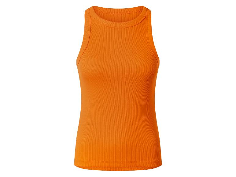 Een oranje geribbeld tanktop.