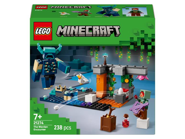 LEGO Minecraft The Warden Encounter set met 238 onderdelen, met figuren en een speelscène.