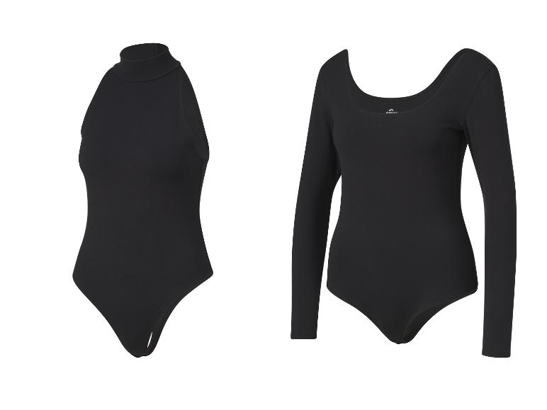 Twee zwarte body's, een met lange mouwen en een met hoge hals.