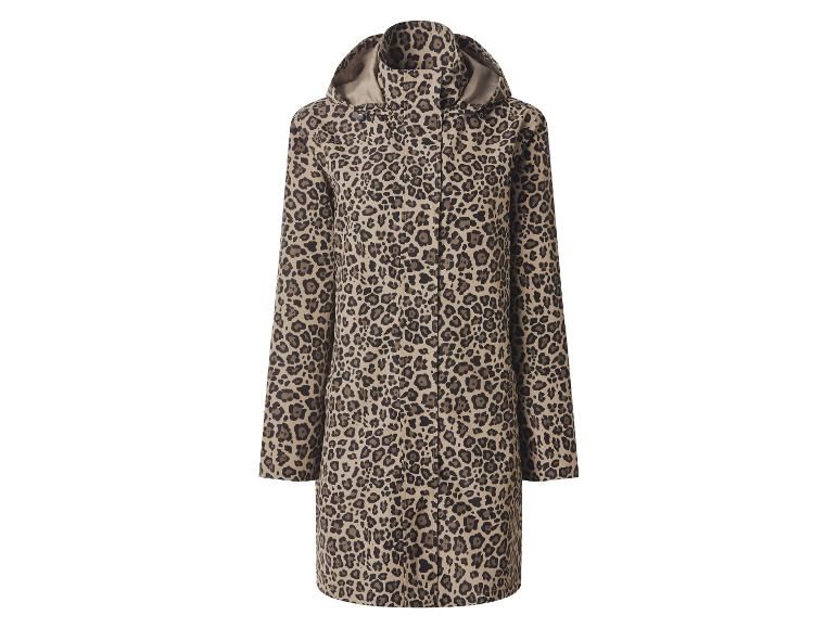 Dames regenjas met capuchon en luipaardprint.