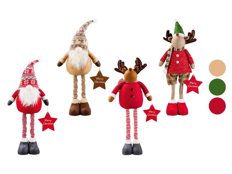 Kerst pluche figuren: twee kabouters en twee rendieren, elk met een 'Merry Christmas' label.