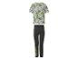 Kinderpyjama met grijs Minecraft-thema T-shirt en donkere lange broek met logo.