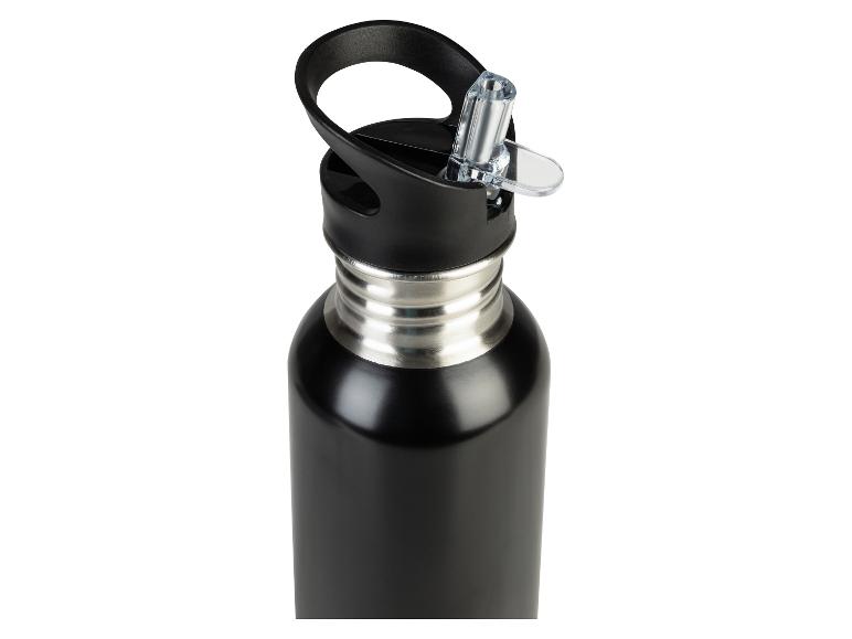 Zwarte RVS waterfles met rietje.