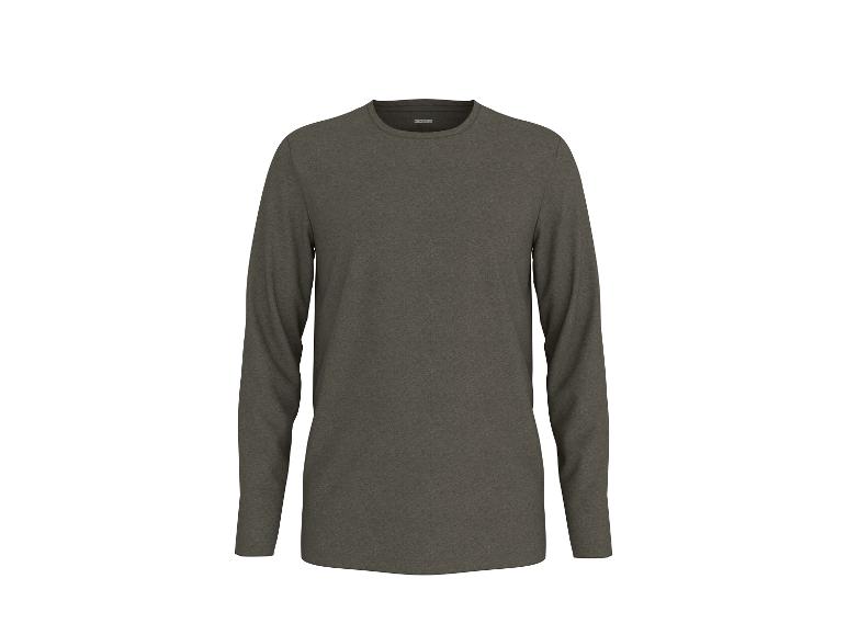 Donkergrijs T-shirt met lange mouwen op een witte achtergrond.