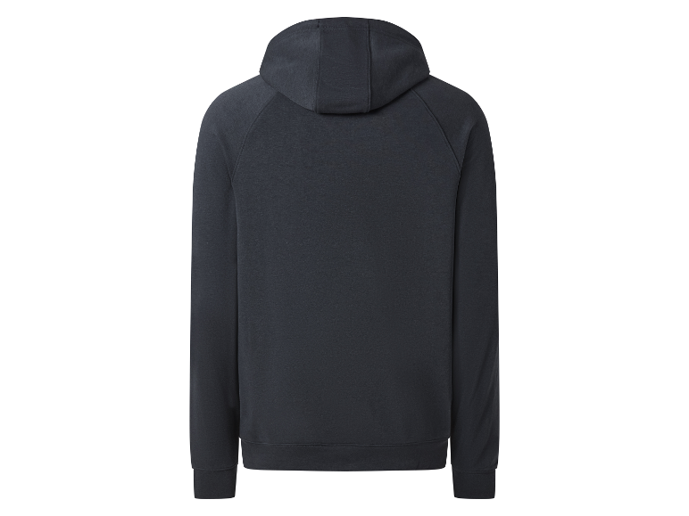 Donkergrijze hoodie.