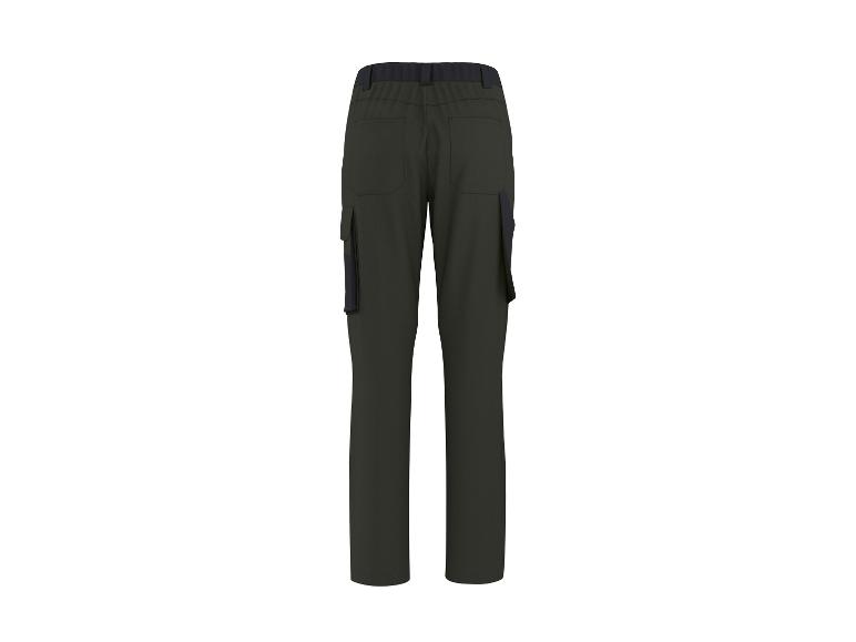 Donkergrijze werkbroek voor heren met zakken en zwarte tailleband, achteraanzicht.