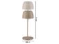 Beige tafellamp met twee kappen, hoogte 41,9 cm, diameter voet 12 cm.