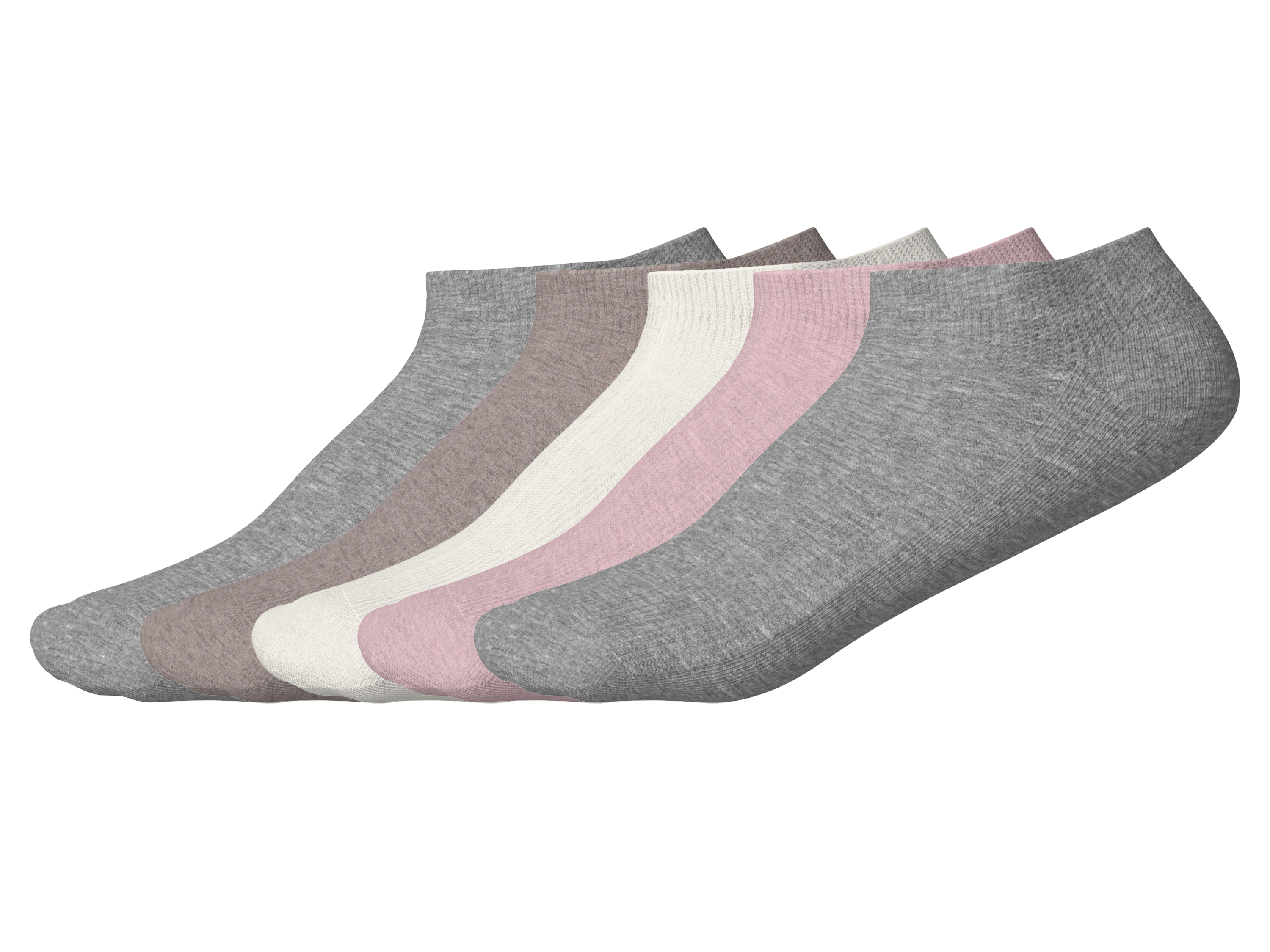 esmara 5 Paar sneakersokken (Wit/lichtroze/grijs, 35-38)