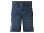 Blauwe denim shorts met zakken en knopen.