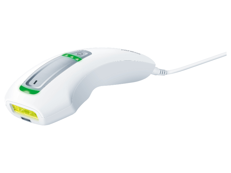 Sanitas laser ontharingsapparaat: wit apparaat voor thuisgebruik.