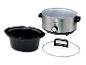 Slowcooker met zwarte keramische binnenpan en glazen deksel.
