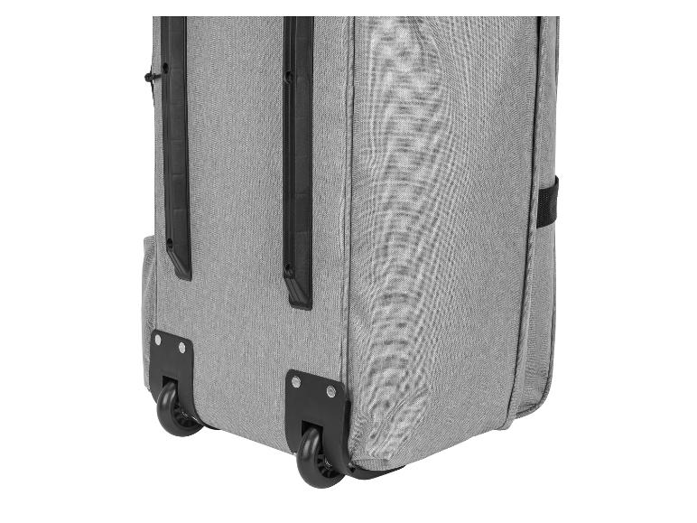 Grijze koffer met wielen.