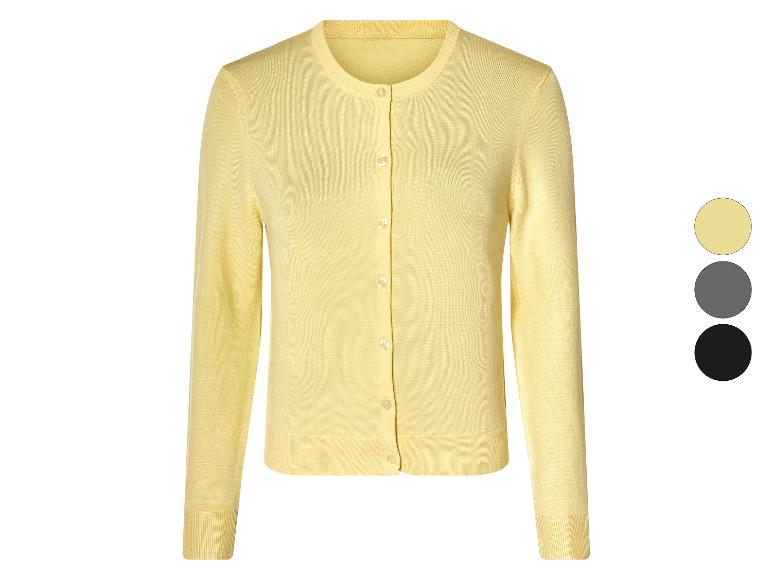 Pastelgele cardigan met knopen, ook verkrijgbaar in beige, grijs en zwart.