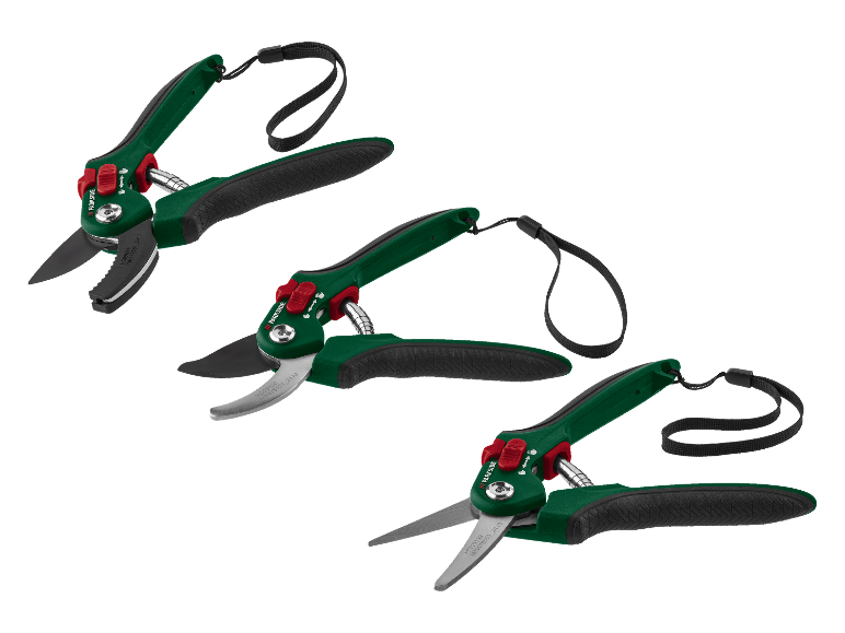 Drie Parkside tuinscharen met bandjes.