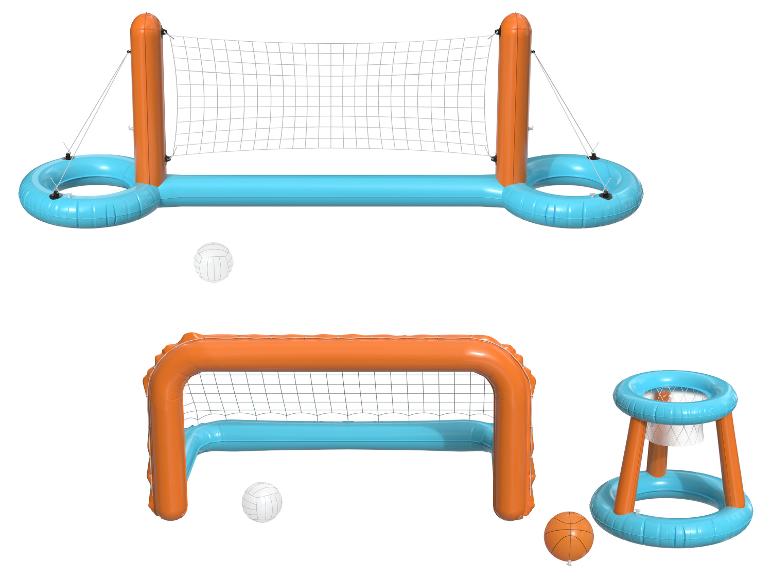 Opblaasbare waterspeelgoed: volleybal, handbal en basketbal.