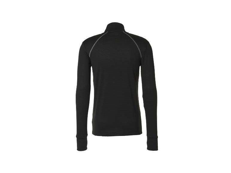 Zwart shirt met lange mouwen en grijze stiksels op een witte achtergrond.