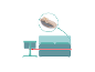 Illustratie van een babywiegje naast een bed, vastgemaakt met een riem.