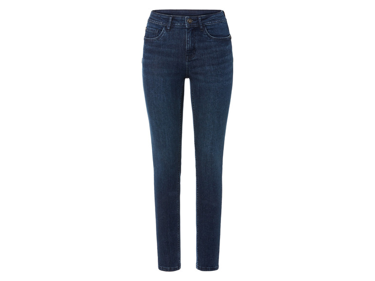 Donkerblauwe skinny jeans voor dames.