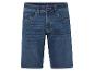 Donkerblauwe jeans shorts.