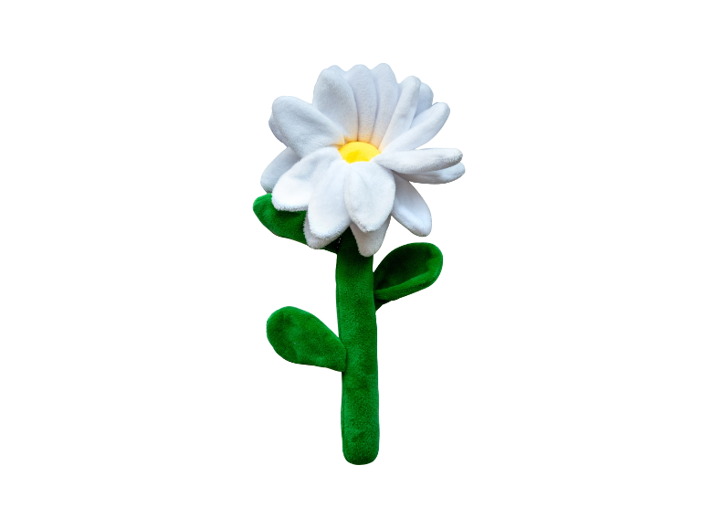 Pluche margriet speelgoed, wit en groen.