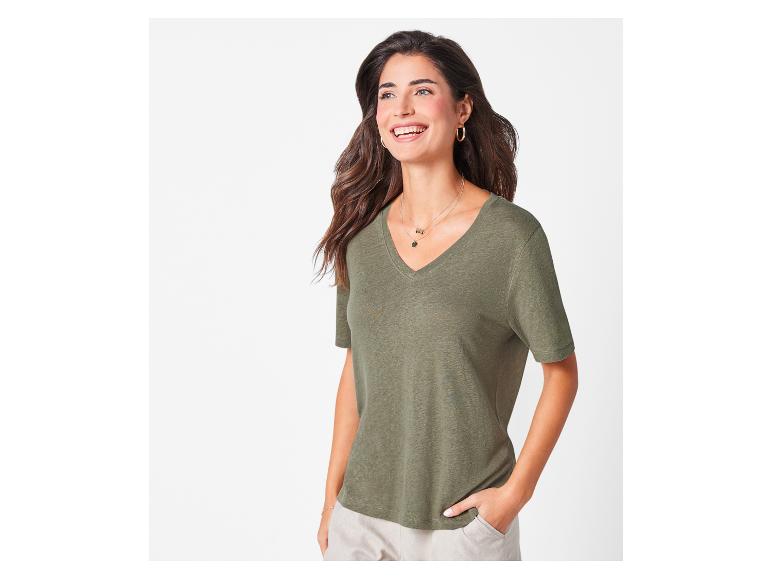 Olijfgroene linnen t-shirt, casual stijl.