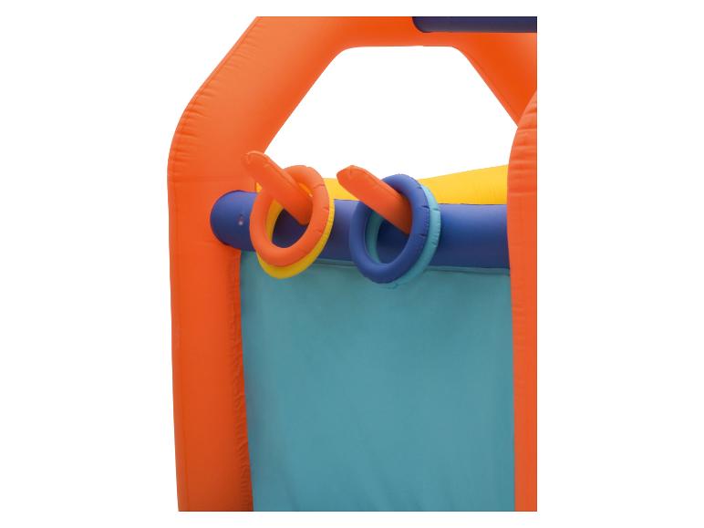 Opblaasbaar ringwerpspel in oranje, blauw, geel en turquoise.