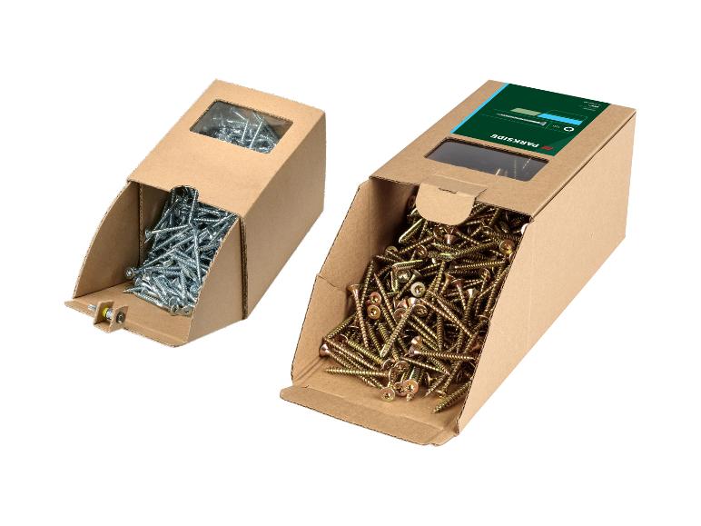 Twee dozen schroeven, één zilver en één goud, met het Parkside-merk.