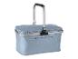 Opvouwbare blauwe picknickmand met aluminium handvat en ritsen.