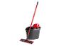 Vileda schoonmaakset met platte mop, emmer en wringer, rood en grijs