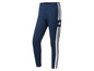 Blauwe trainingsbroek met witte strepen en Adidas logo.
