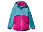 Wilderness Camp softshelljas voor meisjes, tweekleurig, turquoise en roze.