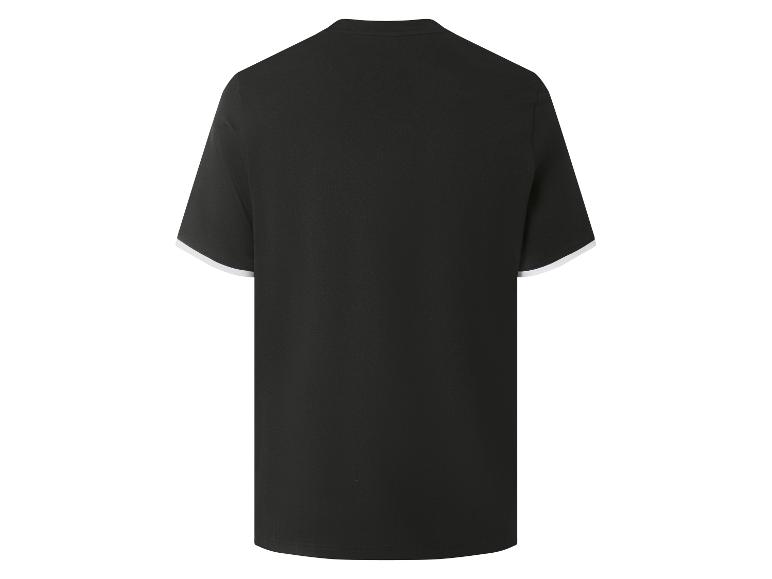 Zwart T-shirt met korte mouwen en witte manchetten, achteraanzicht